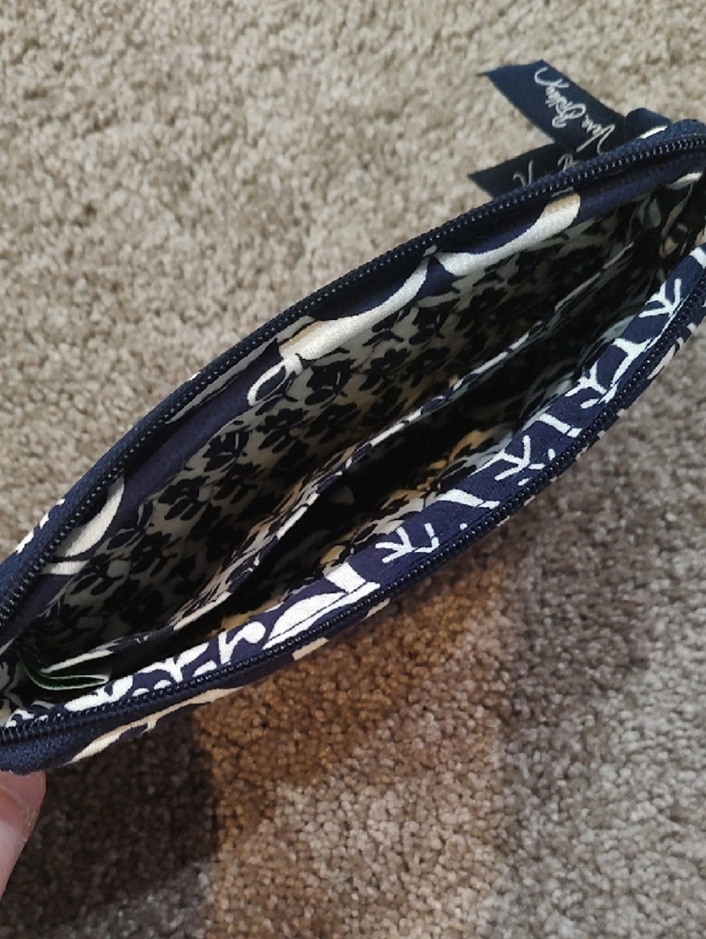 Vera Bradley Navy and White Floral Quilted Wristlet with Strap - Picture 2 of 4